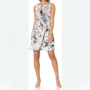 Calvin Klein Pink & Grey Rose Floral Scuba Fit & Flare Dress size 14